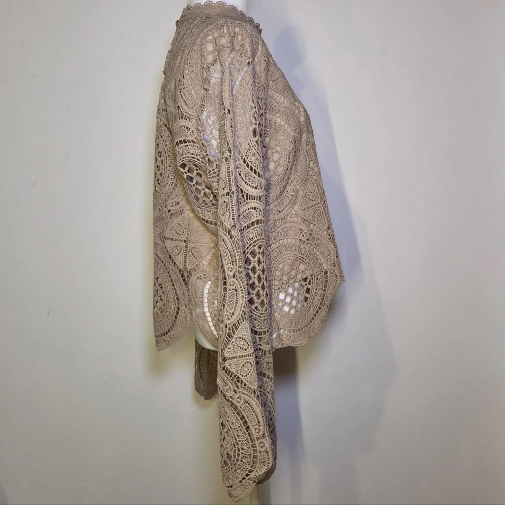 Ultra Light Tan Crochet Lace Top - Picture 3 of 7